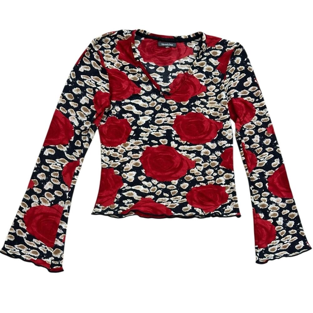 Y2k Street One Roses Lettuce Trim Blouse